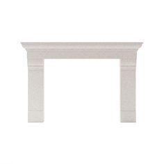 a white stone fireplace mantel on a white background