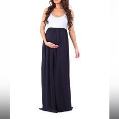 Nwt: Long Flowy Maternity Maxis Dress With A Navy Blue Skirt And White Bust. Size Small. Never Worn And In Perfect Condition! Smoke And Pet Free Home Maxi Dress Maternity, Summer Casual Dresses, Pregnancy Women, Dirndl Outfit, Maternity Gown, Dress Maternity, Pregnancy Wardrobe, Maternity Maxi, Ruffles Fashion