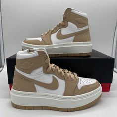 Nike Air Jordan 1 Elevate High White Desert Sneakers DN3253-121 Womens Size NEW Multiple Sizes available!  ALL OUR SHOES ARE 100% AUTHENTIC  Box condition will vary. Box may have rips/tears but the shoes are not affected All items are typically shipped within 72 hours of purchase (excluding weekends) to the shipping address on file.  All items come from a clean and smoke free home! Read our feedback and buy with confidence! Your feedback is very important to us. If you had a great experience ple Air Jordan 1 Elevate High, Jordan 1 Elevate High, Jordan 1 Elevate, White Desert, Nike Shoes Air Force, Nike Shoes Girls, Preppy Shoes, Pretty Shoes Sneakers, All Nike Shoes