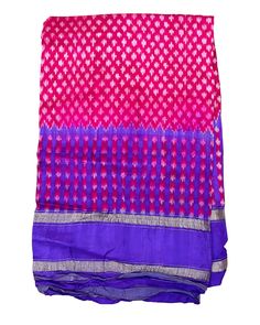 This Hot pink & purple Sari has been hand picked with the utmost of care by Chloe from India and is made from 100% natural silk. Each sari in this collection is a treasure, exuding timeless beauty. These saris, with their rich history and allure, add a touch of luxury to any space. They can be repurposed into stunning lampshades, casting a warm and ethereal glow. For a truly enchanting touch, consider using them as bed curtains. Create an ambiance of timeless luxury and indulgence. As vintage pi Festive Purple Silk Pre-draped Saree, Pink Slub Silk Dupatta For Transitional Season, Pink Bandhani Print Pre-draped Saree For Festivals, Bollywood Style Purple Handloom Pre-draped Saree, Traditional Pink Silk Pre-draped Saree, Pink Silk Pre-draped Saree In Traditional Style, Pink Slub Silk Pre-draped Saree With Dupatta, Festive Pink Silk Pre-draped Saree, Pink Blouse Piece With Bandhani Print In Traditional Drape