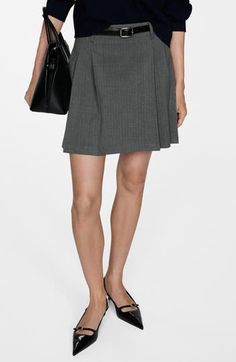 Kicky pleats lend school-day style to a staple skirt cut to a leg-baring length. Hidden back-zip closure 64% polyester, 34% viscose, 2% elastane Dry clean or machine wash, line dry Imported How To Style Grey Skirt, Pleated Miniskirt, Mango Skirts, Grey Skirt, Maternity Shops, Designer Clothes For Men, Gray Skirt, Toddler Girl Outfits, Women's Summer Fashion