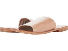 Free People Vicente Slide Sandal - Women's Shoes : Natural : Slip into pure comfort and style with the full leather Free People Vicente Slide Sandals featuring a single strap over the foot with soft leather lining and sleek, leather footbed. Stacked heel with leather outsole and heel patch. Imported. Measurements: Heel Height: 1 2 in Weight: 6 oz Product measurements were taken using size 38 (US Women's 8), width M. Please note that measurements may vary by size. Weight of footwear is based on a Leather Slip-on Sandals With Removable Insole, Chic Leather Slides With Leather Footbed, Leather Slides With Textured Footbed For Spring, Modern Open Toe Slippers With Leather Footbed, Leather Slides With Leather Footbed, Leather Slides With Cushioned Footbed, Leather Slides With Cushioned Footbed And Flat Heel, Leather Slip-on Mules With Single Toe Strap, Leather Open Toe Slip-on Slides