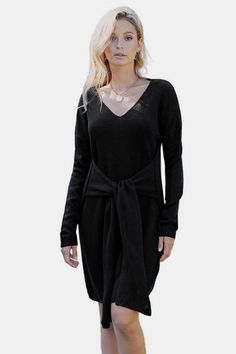 Size: Fitted size Pattern: Plain Feature: Long sleeve, v back, pullovers, mini Neckline: V neck Sheer: No Stretch: Highly stretchy Measurements: S: waist 30 in, length 35 inM: waist 32 in, length 35 inX: waist 33 in, length 36 inXL: waist 37 in, length 37 in Material composition: 100% acrylic Care: Machine wash cold. Tumble dry low. Imported Shipping time: 5-10 business days Sweater Bags, Bodycon Sweater, Tie Sweater, Bodycon Sweater Dress, Yarn Sweater, Long Sleeve Knit Dress, Beautiful Sweater, Ribbed Dresses, Night Out Dress