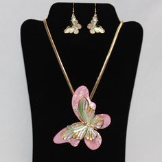 This Set Is So Very Awesome And Is A Fantastic Statement Piece. You Will Love All The Compliments You Will Get With This Necklace And Earrings. The Butterfly Is 4" Across At The Top Of The Wings And The Earrings Are Approximately 1" Square. Necklace Is 16" In Length. New And Has Not Been Worn. Pink Jewelry Sets For Valentine's Day, Pink Jewelry Sets For Mother's Day, Pink Jewelry Sets With Matching Earrings As Gift, Pink Jewelry With Matching Earrings Gift, Pink Jewelry Sets For Valentine's Day Party, Pink Metal Jewelry Sets For Gift, Pink Jewelry With Matching Earrings For Mother's Day, Pink Costume Jewelry Gift, Pink Costume Jewelry As A Gift