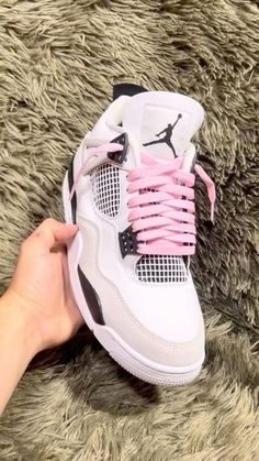 Jordans For Women, Nikes Jordan, Baddie Shoes, Lace Tutorial, Pink Jordans, Jordan 4’s, Nike Shoes Girls