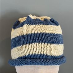 Made In The Usa Adorable Blue/White Stripe Knit Hat. Brand New With Tags 0 To 6 Months, 6 To 12 Months. Casual Adjustable Blue Beanie, Casual Warm Blue Crochet Hat, Warm Blue Casual Crochet Hat, Blue One-size Knit Beanie, Blue One Size Knit Beanie, Warm Blue Yarn Hat, Blue Cozy Hat, Cozy Blue Yarn Hats, Casual Blue Acrylic Yarn Hat