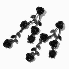 Claire's Black Rose Vines 2" Drop Earrings Black Rose Earrings, Black Flower Earrings, Black Rose Jewelry, Claires Earrings, Hoco 2024, Earrings Goth, Piercing Kit, Goth Earrings, Flower Girl Crown