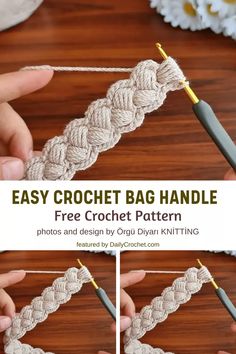 the crochet bag handle is being worked on