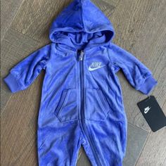 New With Tags. 0/3m (Newborn) Nike Velour, Reborn Clothes, Velour Jumpsuit, Nike Purple, Kids Nike, Baby Stuff, Color Purple, Boy Outfits, Baby Clothes