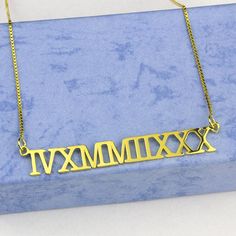 "Personalized Roman Numeral Necklace Description Material: Sterling Silver 925 Size: Not fixed (2.5cm - 6cm) Color: Silver / Gold / Rose Gold / White Gold (You can choose) Chain length： 14\" / 16\" / 18\" / 20\" / 22\" (You can choose) How to customize Order? 1) Select Color 2) Select Chain length 3) Click \"Add to Cart\" 3) Will need work Date or Numeral write to the comment box (e.g. : IICVII) 4) Checkout 5) Complete order Transportation Time (Note: When you complete the order, We need 5 worki Classic Engraved Necklace For Birthday Gift, Sterling Silver Necklace With Chain For Birthday, Classic Engraved Necklace For Birthday, Classic Gold Necklace For Birthday Gift, Silver Hallmarked Name Necklace For Birthday, Classic Engraved Jewelry For Birthday, Classic Hallmarked Necklace For Birthday, Classic Engraved Jewelry For Birthday Gift, Roman Necklace