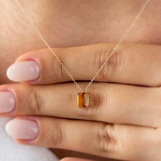 "Citrine stone is believed to bring money, abundance and fertility for centuries. Our 14k solid gold citrine necklace is a stylish jewel for you and your loved ones with its elegant design. Time to pamper yourself and your loved ones... Citrine is the birthstone of November. 🤍🤍 Special gifts for your special moments. We produce our jewelery for you in the most perfect way. 🤍🤍 All of our products are made of 14K Solid gold. FEATURES * Made to order. * Gold Color Selection: Yellow Gold, Rose G Luxury Yellow Gold Birthstone Necklace As Gift, November Jewelry, Yellow Gold Jewelry With Rectangular Gemstone Accents, Yellow Gold Faceted Jewelry With Rectangular Stone, Yellow Gold Jewelry With Faceted Rectangular Stone, Elegant Citrine Birthstone Jewelry, Faceted Gold Gemstones For Gifts, Faceted Amber Gemstones For Gift, Fine Jewelry Amber Necklaces As Gift