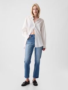 High Rise Cheeky Straight Jeans | Gap Gap Jeans Women, Flattering Jeans, Jeans Look, Ankle Length Jeans, Water Saving, Chic Sweaters, Jeans For Short Women, Best Jeans, Gap Jeans