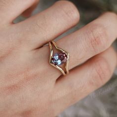 Unique Alexandrite Engagement Ring Art Deco Vintage Wedding - Etsy Triangular Engagement Ring, Nonbinary Engagement Ring, Non Binary Engagement Rings, Engagement Rings Alexandrite, Vintage Gemstone Rings, Vintage Alexandrite Ring, Art Deco Jewellery, Engagement Rings Art Deco, Art Deco Rings