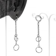 Steel Double Dangle Chain Huggie Earring Hypoallergenic Metal Dangle Cartilage Earrings, Modern Hypoallergenic Dangle Cartilage Earrings, Hypoallergenic Dangle Cartilage Earrings In White Gold, Hypoallergenic White Gold Dangle Cartilage Earrings, Elegant Hypoallergenic Metal Piercings, Metal Dangle Cartilage Earrings With Chain, Types Of Piercings, Ear Weights, Dainty Studs