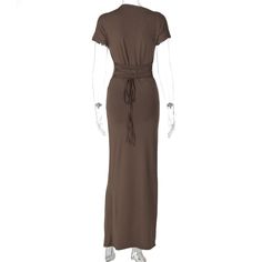 Please refer to our sizing chart for a guideline when choosing a size. 5 business days order processing time. 90% polyester 10% spandex Fitted V-neck Maxi Dress With Tie Waist, Spring Fitted Maxi Dress With Tie Back, Fitted Tie-back Maxi Dress For Spring, Stretch V-neck Maxi Dress With Tie Back, Ruched Fitted Maxi Dress, Stretch Ruched Maxi Dress, Chic Solid Color Long Maxi Dress, Long Fitted Solid Color Dresses, Spring Fitted Ruched Maxi Dress