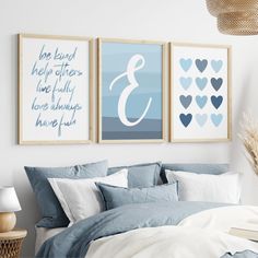 Teen Girl Wall Decor Blue, Quotes for Girls Room, Teenage Girl Room Decor, Tween Girl Bedroom Decor, Set of 3 Blue Heart PRINTS OR CANVAS - Etsy Teen Girl Wall Decor, Girls Blue Bedroom, Girl Wall Decor, Ombre Art, Art Teen, Teenage Girl Room, Wall Decor Blue