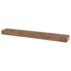 a wooden shelf sitting on top of a white wall