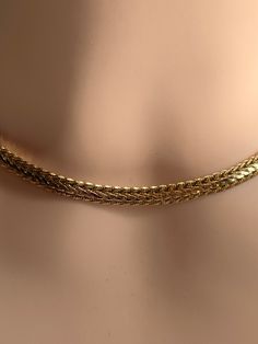 Very elegant Grecian style mesh collar necklace in gold tone vermeil.  It has 'brushed' textured links accented by smooth gold detailing. Good quality necklace with hardly any signs of wear. A really easy to wear piece. Spring ring clasp.  Length is 41 cm / 16.20".  Height is 5 mm.  Gold tone metal.   Let me know if you require longer length and I can add extension chain, no extra charge. This is vintage so any wear is all part of its character.  Vintage/Used items may show signs of wear, I do t Elegant Gold Snake Chain Choker, Elegant Gold Herringbone Choker Necklace, Elegant Metal Herringbone Choker Necklace, Gold Herringbone Choker Necklace, Elegant Herringbone Chain Choker Necklace, Elegant Gold Herringbone Necklace With Curb Chain, Gold Herringbone Chain Necklace For Formal Occasions, Elegant Metal Wheat Chain Necklace, Gold Formal Herringbone Necklace