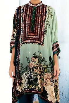 Shop for Rajdeep Ranawat Green Chanel Silk Velvet Printed Tunic for Women Online at Aza Fashions Eid Tunic Kurta With Digital Print, Festive Floral Print Tunic, Bohemian Summer Kurta With Digital Print, Summer Bohemian Kurta With Digital Print, Bohemian Straight Kurta Kaftan With Floral Print, Bohemian Green Straight Kurta Tunic, Green Bohemian Straight Kurta Tunic, Bohemian Kaftan With Floral Print, Festive Bohemian Tunic With Digital Print