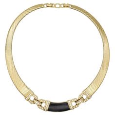 Christian Dior Vintage 1980s Black Enamel Crystals Interlocked Pendant Omega Ribbed Choker Necklace, Gold Tone Very good condition. 100% genuine. A unique piece. Signed at the back. Size: 30 cm. Extend chain: 2 cm. Pendant: 8.2*1.2 cm. Weight: 42 g. _ _ _ Great for everyday wear. Come with velvet pouch and beautiful package. Makes the perfect gift for Teens, Sisters, Friends, Girlfriends, Birthdays, Anniversaries, Mother’s Day, Valentine’s Day, Christmas and many more. With exquisite fine detail, these fashion jewellery are ideal for a glamorous look. Ideal for a splendid gift or an eye-catching jewellery for your everyday outfit. Also don't forget to look through my other listings, I have so many more beautiful jewellery waiting for you. _ _ _ I am a freelancer more than 2 years. I love f Art Deco Pendant Necklace, Choker Necklace Gold, Vintage Pendant Necklace, Dior Vintage, Drop Pendant Necklace, Velvet Pouch, Beaded Choker Necklace, Everyday Outfit, Elegant Necklaces