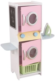 a toy oven and washing machine set up