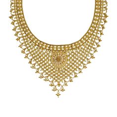 Elongate the graceful neckline of any outfit with this unique 22K yellow gold necklace and earrings set from Virani Jewelers! Features: • Brilliant 22K yellow gold • Beaded filigree • V-Stole design necklace • Interlocked floral details • Drop earrings Virani Jewelers is limitless when it comes the quality of their certified gemstones and fine 22K gold jewelry from all over the world. This stunning 22K yellow gold necklace and earrings set is beautifully textured with layers of beaded filigree a Festive 22k Gold Yellow Jewelry, Festive 22k Yellow Gold Jewelry, 22k Yellow Gold Chandbali Kundan Necklace, Yellow Temple Jewelry With Intricate Design, Festive Hallmarked Kundan Necklace In Yellow Gold, Bollywood Style Gold Plated Temple Necklace, Yellow Gold Bridal Necklace With Meenakari, Festive Hallmarked Yellow Gold Kundan Necklace, Gold Chandbali Bridal Necklace With Hallmark