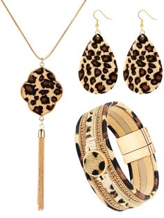 PRICES MAY VARY. Beautiful leopard: the leopard pattern can tell a feeling of freedom, wildness and boldness, the whole looks gorgeous and attractive, suitable for daily wear or party use, easy to catch people's eyes and will make you more charming Well made: the leopard bracelet is made of faux leather with leopard pattern, the bohemia leopard earrings are made of faux leather and the leopard pendant necklace is made of alloy, comfortable to wear and easy to wear the bracelet with magnetic clas Trendy Leopard Print Dangle Jewelry, Trendy Brown Jewelry For Party, Leopard Jewelry, Leopard Bracelet, Leopard Earrings, Snake Earrings, The Leopard, Women's Jewelry Sets, Beaded Hoop Earrings