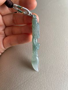 🌈 Chinese Dragon Pen (龍筆) Pendant, Light Green 🌷 Untreated Natural Jadeite/ Grade A Jade  🌷 Certified : YES  🌷 Jade from Myanmar/ Burma 🌷 Color : Light Green 🌷 Dimension: 70.4 x 10 x 9 mm 🌷 Free standard shipping from Hong Kong with tracking included 🌷 Take approximately 7-21 days to arrive worldwide ❤️ In nearly every sale of Chinese works of art, at least one jade belt hook may be found.  The belt hook was initially a dress accessory, but eventually became a collector item. A few jade Jade Accessories, Chinese Jade Necklace Pendants, Carved Jade Pendant Jewelry, Hand-strung Green Jade Jewelry, Chinese Jade Pendant, Chinese Jade Carving, Belt Hook, Japanese Jewelry, Jade Dragon