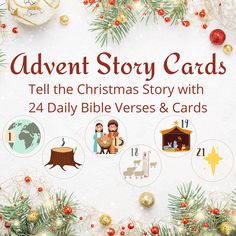 the christmas story cards with 24 daily bible verses and carols are on display