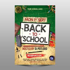 the back to school flyer is displayed on a gray background