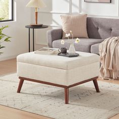 a living room scene with focus on the ottoman