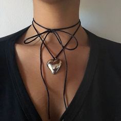 "This beautiful  Gold Plated Puffed Heart Leather Black Cord Necklace is crafted with care and love. Its dainty and minimalistic style is great everyday wear or special occasion. It also makes a perfect gift for a wife, girlfriend, sister, mom or yourself! You can also get both colors to be matching with your loved one. 💌Specifications The long cord allows you to wear it in so many different ways, style as you like. - Material: Gold Plated/ Leather - Pendant Size: 1x1cm - Necklace Length: 1.5\" Chunky Heart Necklace Outfit, Elegant Heart Choker As Gift, Elegant Heart-shaped Choker Gift, Elegant Heart-shaped Choker For Gift, Elegant Heart Shaped Choker Gift, Elegant Metal Choker For Valentine's Day, Elegant Heart Charm Choker As A Gift, Elegant Heart Charm Choker For Gift, Valentine's Day Heart Charm Choker For Party