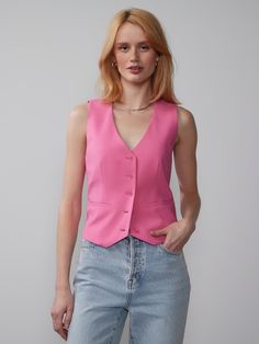 Classic Sleeveless Vest | NY&Co Spring Lookbook, Denim Jacket Short, Figure Dress, Workwear Essentials, Wear To Work Dress, Fashion Bottoms, Fashion To Figure, Little White Dresses, Sleeveless Vest