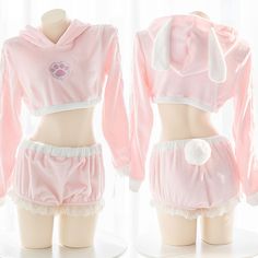 Pajamas Kawaii, Lingerie Pajamas, Bunny Hoodie, Pull Rose, Style Kawaii, Bunny Outfit, Kawaii Fashion Outfits, Hoodie Set, Lingerie Outfits