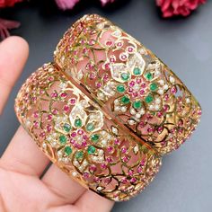 Antique Mughal era Inspired | Statement Bangles | Gold Plated Jadau Bangles, 22k Gold Jewelry Necklaces, Mughal Jewelry, Mughal Art, Indian Bridal Jewelry Sets, Bangles Gold, 22k Gold Jewelry, The Bangles, Pearl Necklace Set