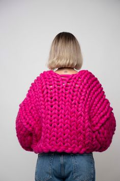 Pink Chunky Knit Cardigan For Fall, One Size Pink Knitted Cardigan, Oversized Knitted Pink Outerwear, Oversized Pink Cable Knit Cardigan, Pink Knitted Winter Sweater, Pink Knitted Sweater For Winter, Pink Knit Sweater For Winter, One Size Pink Knit Sweater, One Size Pink Chunky Knit Outerwear