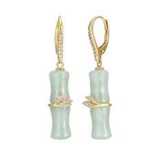 Add an eye-catching finishing touch to any ensemble with these Dynasty Jade white topaz-embellished sterling silver jade bamboo motif drop earrings. Click on this JEWELRY & WATCHES GUIDE to learn about fit, styles, materials and more! FEATURES Dimensions: 41.63 mm x 6.26 mm Backings: post Nickel safe Metal: sterling silver Plating: 18k gold Finish: polished Packaging: boxedSTONE DETAILS Stone type: jadeite jade, white topaz Total weight: 21 3/4 ct. Center stone size: 24 mm x 7 mm Shape: round, b Exquisite Jade Jewelry For Formal Occasions, Elegant Formal Jade Jewelry, Yellow Gold Jade Earrings For Anniversary, Elegant Yellow Gold Jade Earrings, Elegant Jade Drop Earrings, Elegant Jade Dangle Earrings, Formal Yellow Gold Jade Earrings, Formal Jade Dangle Jewelry, Elegant White Jade Earrings