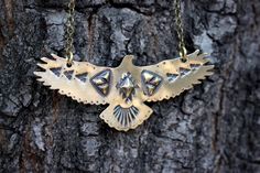 Thunderbird Necklace Hawk Necklace Bird Necklace Gold Statement Necklace Southwestern Jewelry Brass Floating Diamond Necklace, Jeweled Bag, Baguette Necklace, Eagle Necklace, Diamond Bar Necklace, Delicate Gold Necklace, Necklace Big, Floating Necklace, Bird Necklace