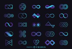 the logos for various brands are shown in purple and blue colors on a black background