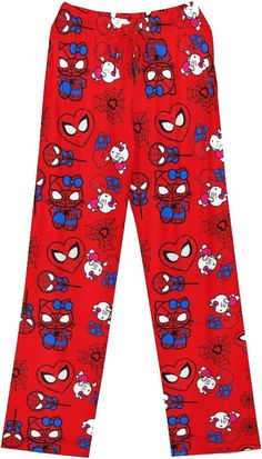 PRICES MAY VARY. Cozy: Beautifully Soft fabric lends a soft and lightweight feel for all-night comfort. Feels soft and light against skin. Cute Design: The Kawaii cartoon pajama pants features a bright, bold all over print design, professionally printed for long-lasting color and print quality. Occasions: These pajama pants are perfect for both christmas and halloween festivities. Perfect for wearing at home and for daily casual wear, vacation, and travel. Size: Our pajama pants have size : M, L Cartoon Pajama Pants, Cat Pajama Pants, Spiderman Pajamas, Plush Pajama Pants, Womens Flannel Pajamas, Pant Trousers Women, Spiderman Gifts, Men Cartoon, Body Noir