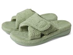 VIONIC Relax - Women's Slippers : Basil : If you are a half size, VIONIC recommends ordering the nearest size down. Take it easy and unwind in the designed-for-comfort of the Vionic® Relax slipper. Received APMA Seal of Acceptance. to view Seal. Plush fabric upper and liner surrounds your feet in complete comfort and warmth. Fully adjustable hook-and-loop closure across the instep. Fabric-covered footbed treated odor-resistant Ecofresh to keep your feet feeling fresh. Lightweight, flexible mediu Green Comfortable Slippers With Textured Footbed, Green Cushioned Synthetic Slippers, Comfortable Indoor Slip-on Slides, Comfortable Synthetic Platform Slippers With Textured Footbed, Comfortable Cushioned Mules For Indoor Use, Slip-on Synthetic Slippers With Textured Footbed, Synthetic Slip-on Slippers With Textured Footbed, Comfortable Open Toe Suede Slippers, Comfortable Green Mules With Cushioned Footbed