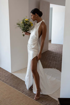 Goldie Gown-Wedding Gowns-Grace Loves Lace-Rituals of Love-Vancouver Canada Mermaid Wedding Dress Satin, Simple Mermaid Wedding Dress, Halter Top Wedding Dress, Halter Neck Wedding Dress, Wedding Dress Satin, Wedding Gown Simple Elegant, Wedding Gown Simple, Neck Wedding Dress, Hollywood Style