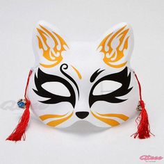 Qteee - Classy Fox Embellished Tassels Cosplay Mask with Vintage Appeal Kitsune Costume, Masquerade Costumes Halloween, Chat Anime, Masquerade Halloween Party, Masks Japanese, Scary Gift, Masquerade Ball Party, Kitsune Mask, Batman Cosplay