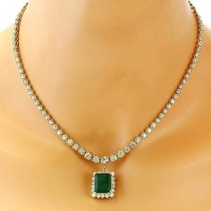 13.80 Carat Natural Emerald 14K Solid Yellow Gold Diamond Necklace - Fashion Strada Emerald And Diamond Necklace, Diamond Pendant Jewelry, Green Stone Pendant, Gold Drop Necklace, Bridal Necklace Designs, Green Stone Necklace, Diamond Necklace Designs, Necklace With Pendant, Gold Pendant Jewelry