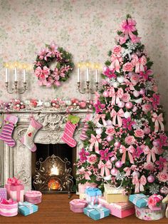 Pink Christmas Wonderland Photography Backdrop - Pink Christmas Wonderland photography backdrop featuring a beautifully decorated tree Christmas Decor Ideas Pink, Christmas Glam, Holiday Portraits, Christmas Backdrop, Events Ideas, Craft Images, Romantic Holiday, Christmas Pink, Christmas Backdrops