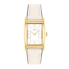 A distinctive and stately design, the minimalist ladies' Reese watch is an elevated choice for everyday wear. White satin dial with gold-toned numerical and stick markers 24.0mm rectangular gold-toned ion-plated stainless steel case with mineral crystal Japanese quartz movement Chalk leather strap; buckle clasp Water-resistant to 30 meters We are an authorized Coach dealer Classic Gold Watch With Rectangular Dial, Chic Formal Watch With Rectangular Dial, Chic Formal Watches With Rectangular Dial, Timeless Everyday Watch With Rectangular Dial, Classic Watches With Rectangular Metal Dial, Chic Gold Watch With Rectangular Dial, Classic Rectangular Metal Dial Watch, Timeless Yellow Gold Watch With Rectangular Dial, Elegant Everyday Watch With Rectangular Dial