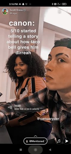 two women sitting next to each other in front of a mannequin's head