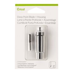 the cricut deep point blade is in its packaging, and it's packaged with