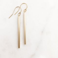 Gold Bar Dangle Earrings Handmade Minimalist Jewelry Gold Simple Gold Dangle Earrings, 14k Gold Dangle Earrings, Long Bar Earrings, Silver Jewelry Cleaner, Gold Bar Earrings, Stick Earrings, Long Gold Earrings, Bar Jewelry, White Jewelry Box