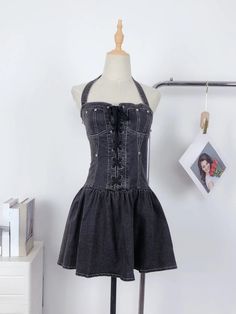 Voguable  Aesthetic Vintage Loose Slash Neck Dress Women Summer Elegant Slim Sleeveless Dresses Female Sexy Y2k Lace Up Clothes Streetwear voguable Sweet Dresses Casual, Clothes Streetwear, Elegant Mini Dress, Summer Elegant, Sleeveless Dresses, Custom Made Clothing, Solid Clothes, Sweet Dress, Loose Dress